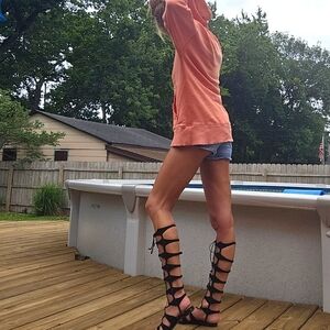 SCHUTZ Tall Suede Lace Up Gladiator Sandals